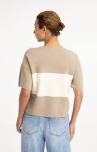 YAYA- Knitted top with block stripes and short sleeves