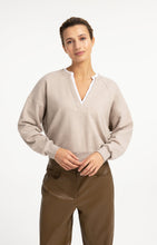 YaYa - Sweatshirt with V-neck and woven collar