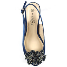 Lunar - Ankara Navy Peep Toe Slingback